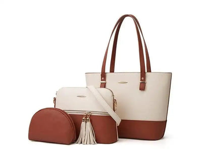 Set of two handbags, one white and one brown, on a white background online sale in Pakistan