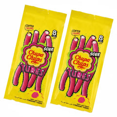 Two packages of Sour Chupa Chups Tubes on a white background