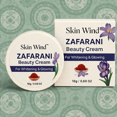Skin Wind ZAFARANI Beauty Cream packaging on a green patterned background