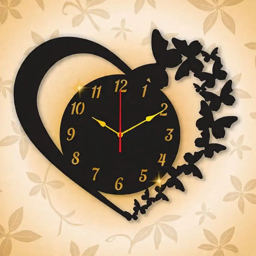 Heart Shaped Laminated Wall Clock with LED Backlight | Romantic Decorative Wall Clock