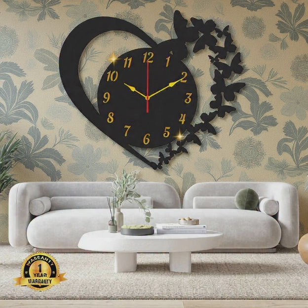 Heart Shaped Laminated Wall Clock with LED Backlight | Romantic Decorative Wall Clock