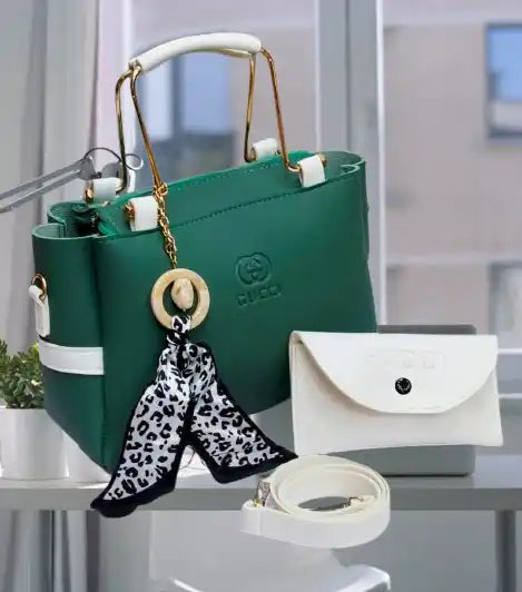 Girl's Rexine Plain Green Hand Bag Set